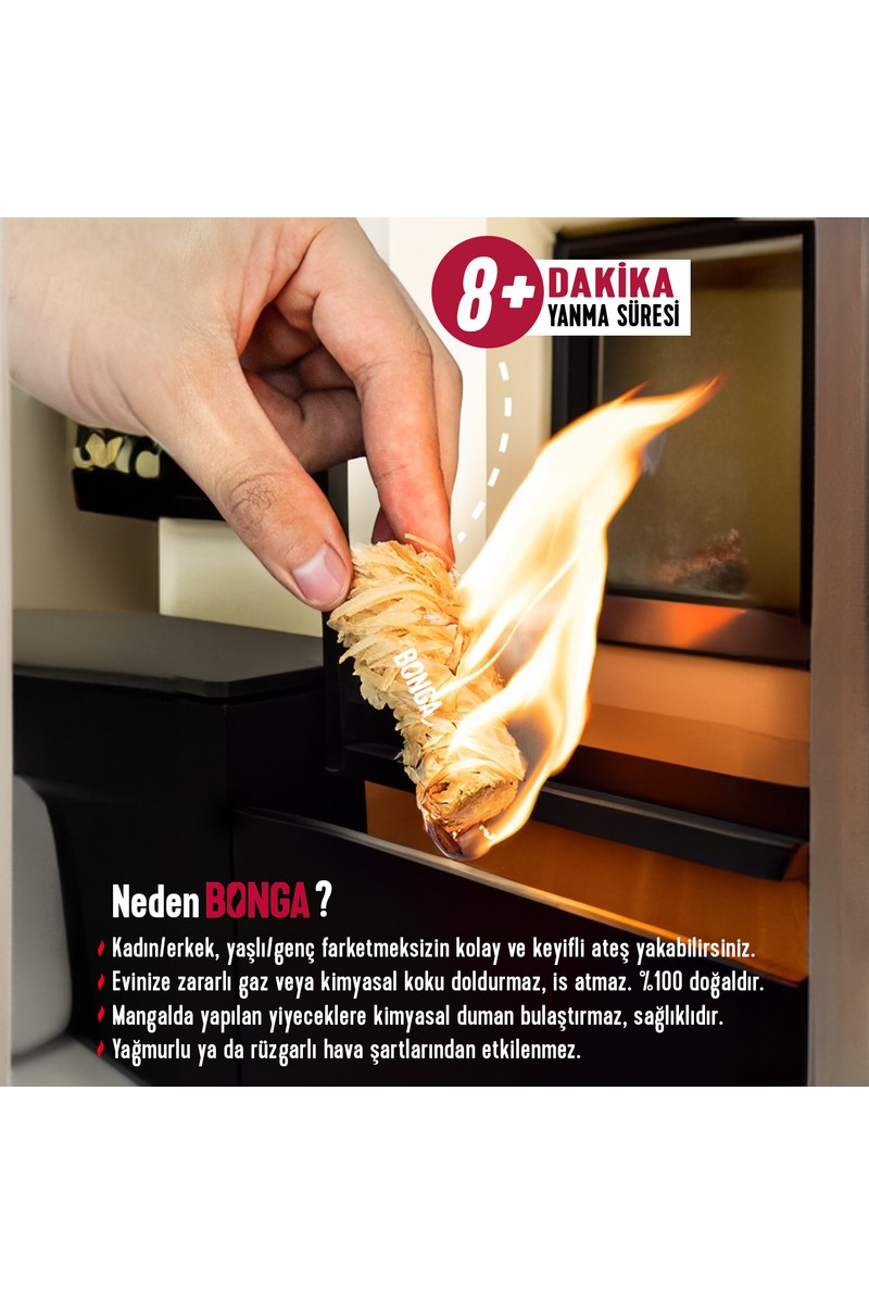 Bonga Bonga Şömine ve Mangal Tutuşturucu 50 Adet 700 gr - Jel Ve Çıra Alternatifi Doğal Odun Yünü — 2. ürün görseli