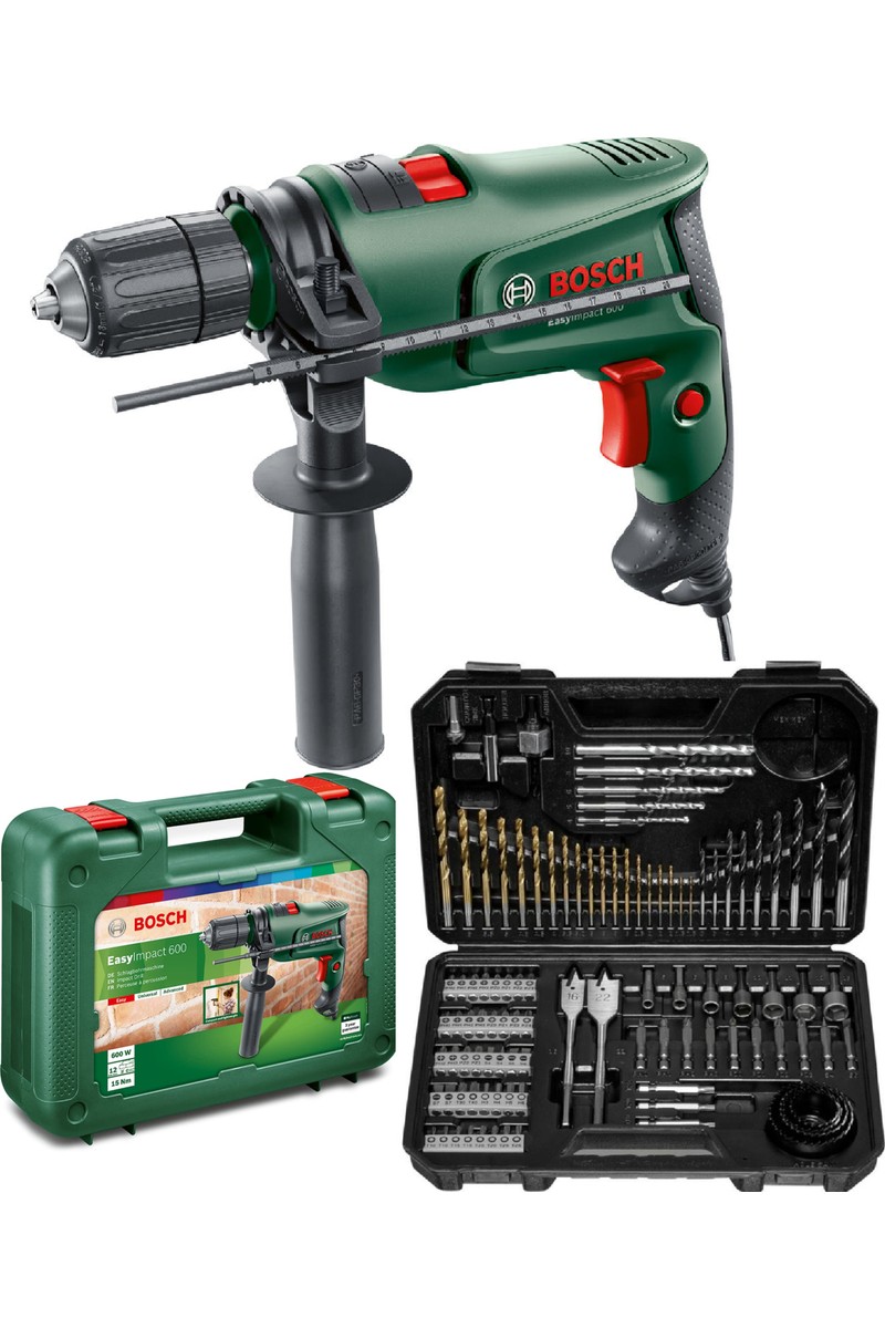 Bosch Bosch Easyimpact 600 13MM 600 Watt Darbeli Matkap + 103 Parça Matkap Ucu Vidalama Ucu Lokma Ucu Seti + Sırt Çantası fiyatı ve görseli