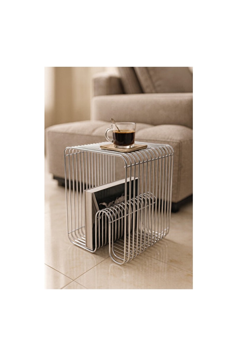 Boz Boz Concept Home Paris Gümüş Tel Metal Tasarımlı Modern Paslanmaz Yan Sehpa, Dekoratif Metal Sehpa — 2. ürün görseli