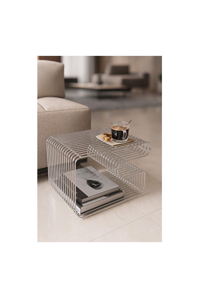 Boz Boz Concept Home Paris Gümüş Tel Metal Tasarımlı Modern Paslanmaz Yan Sehpa, Dekoratif Metal Sehpa — 3. ürün görseli