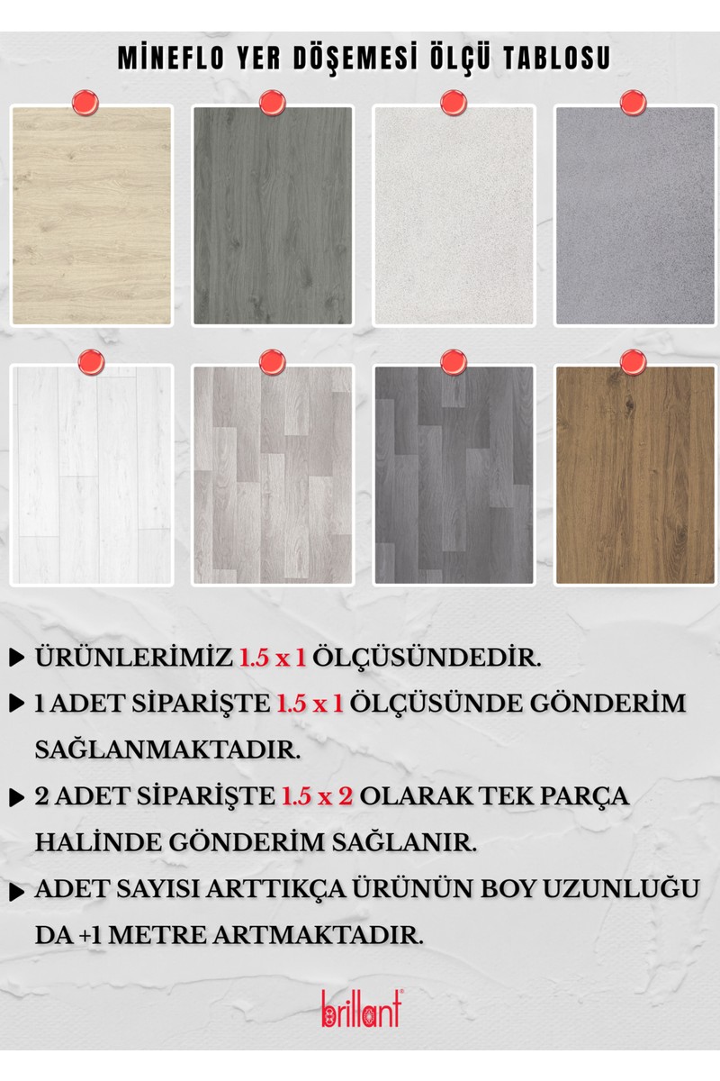 Brillant Brillant 1,50 Metre En - Gri - Pvc Zemin Kaplama - Keçeli Kalın - Yer Döşemesi Mineflo — 2. ürün görseli