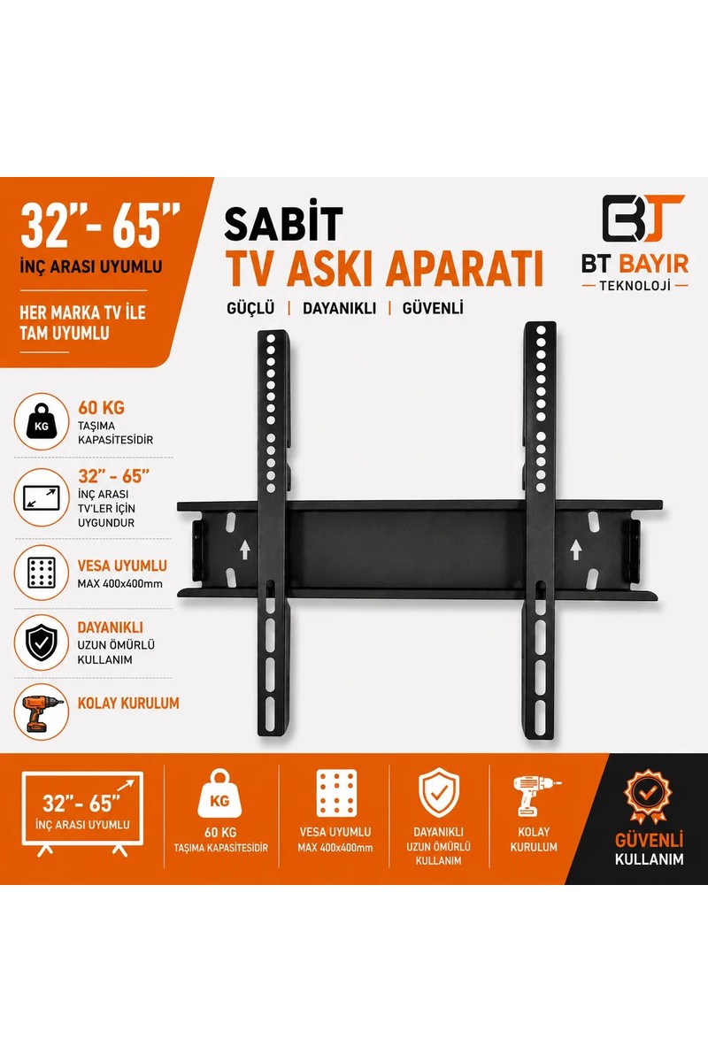 BT BT Bayır Teknoloji Doğa Bilişim Onvo Sabit Duvar Askı Aparatı 43" 109 Ekran LCD Tv İçin Sabit Montaj Tipi — 2. ürün görseli