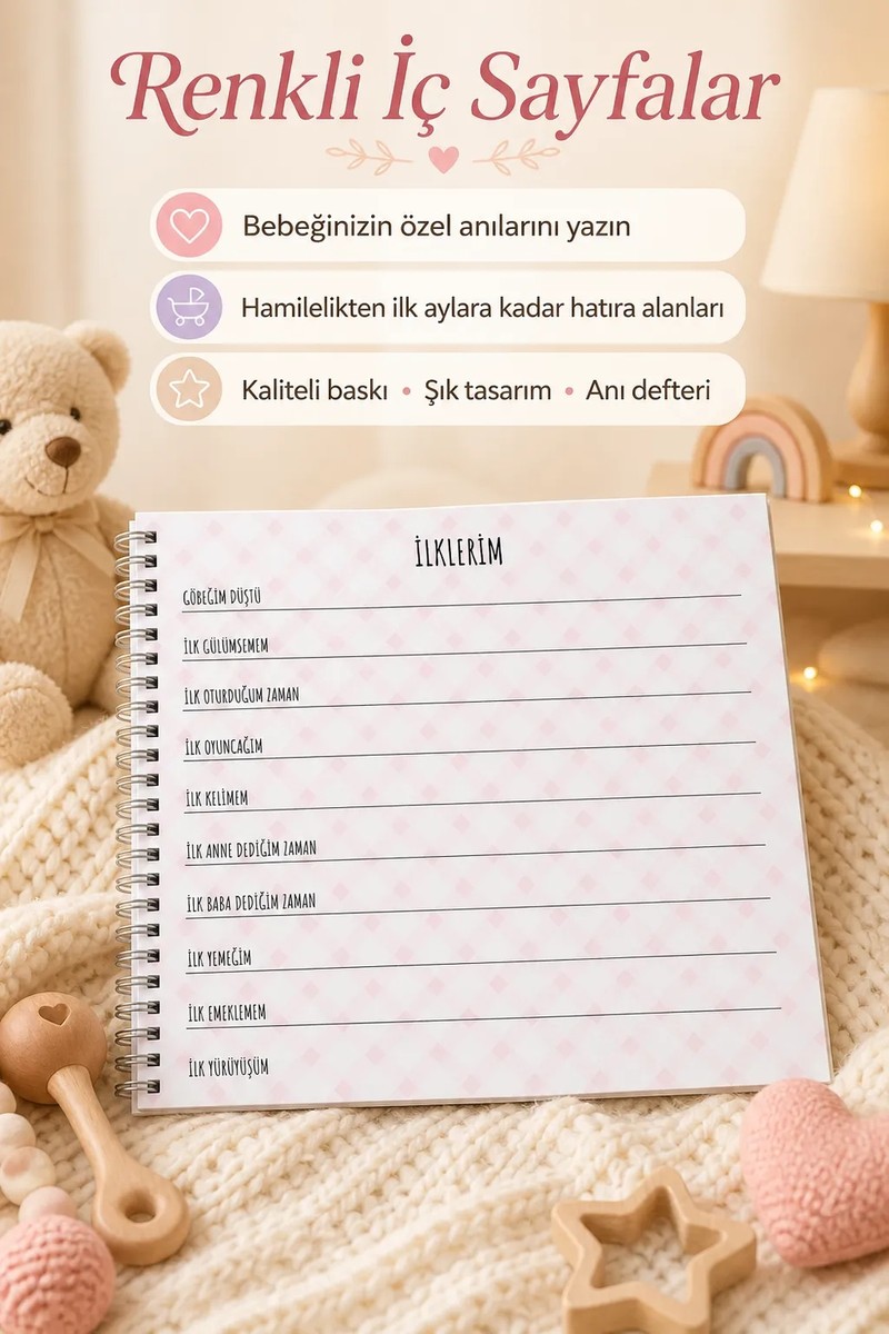 Cabuk Cabuk Baskı Erkek Bebek Anne Bebek Günlüğü Hamilelik Anı Defteri 12 Ay Fotoğraf Çekim Etiketi Kapı Askısı Hediyeli — 3. ürün görseli