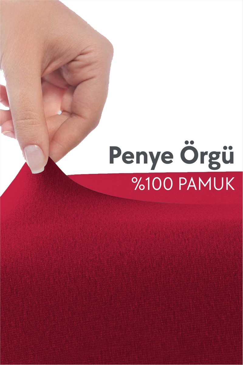 Calmera Calmera %100 Pamuk Penye Lastikli Çarşaf | Tek Kişilik | Kırmızı - 90 x 200 cm — 3. ürün görseli