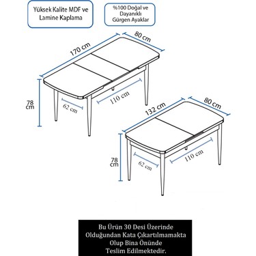 Canisa Canisa Concept Iza Serisi Modern Açılabilir MDF Yemek Masası 80 x 132 cm Barok — 3. ürün görseli