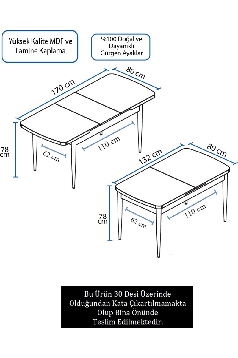 Canisa Canisa Concept Iza Serisi Modern Açılabilir MDF Yemek Masası 80 x 132 cm Barok — 6. ürün görseli