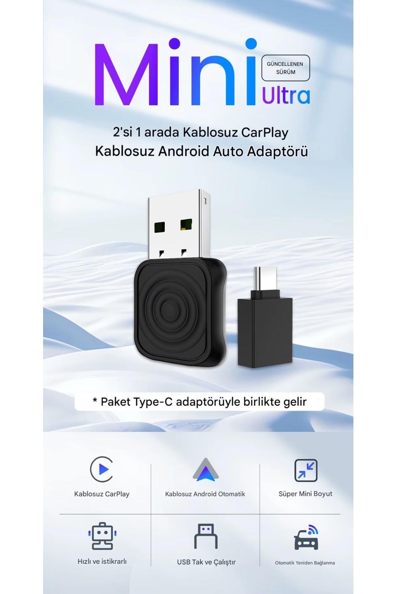Carlinkit Carlinkit Mini 5.0 Ultra3 Kablosuz Carplay & Android Auto Adaptörü Dual Wifi Bt5.4 Otomatik Bağlantı Yeni Seri 2026 — 3. ürün görseli