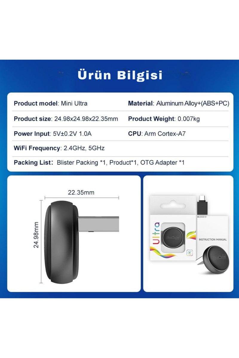 Carlinkit Carlinkit Mini Ultra 3 Kablosuz Carplay ve Android Auto Adaptörü – iPhone ve Android 11+ Destekli, Usb-A / Type-C Tak Çalıştır, Hızlı ve Stabil Bağlantı — 2. ürün görseli