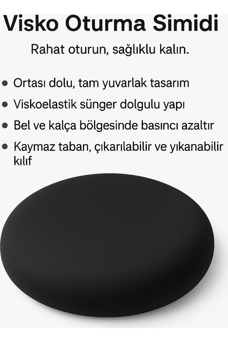 Carman Carman Orınor Visco Oturma Simidi Ortopedik Minder Visko Sünger Yuvarlak Oturma Yastığı Fermuarlı — 6. ürün görseli