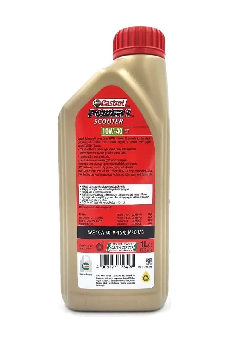 Castrol Castrol Power 1 Scooter 4T 10W-40 1 Litre Motor Yağı 4 Zamanlı Motorlar için Üstün Koruma — 2. ürün görseli