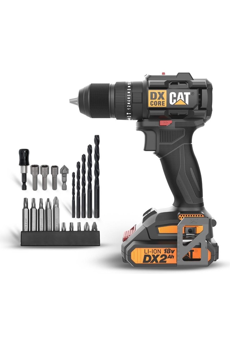 Cat Cat DX1010.1 18VOLT 2.0AH Li-Ion Çift Akülü Kömürsüz Profesyonel Şarjlı Darbeli Matkap + 20 Parça Delme Vidalama Uç Seti — 2. ürün görseli
