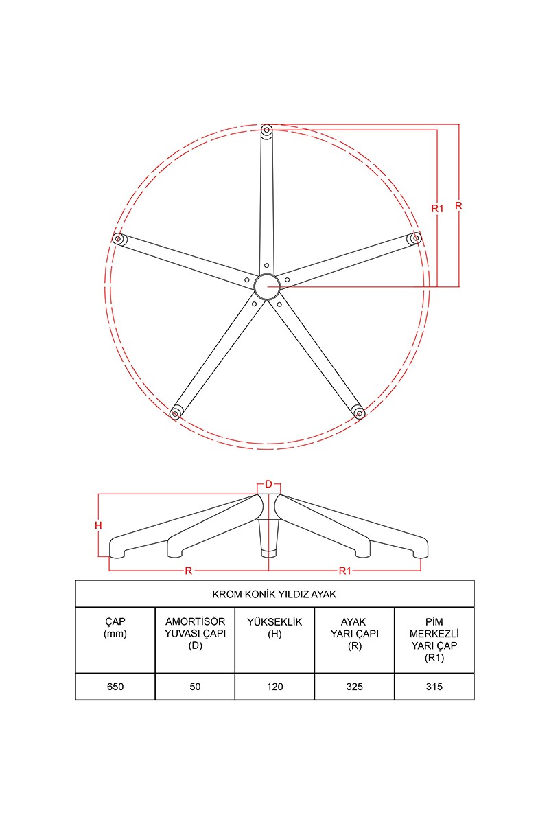 Chairlife Chairlife Krom Kaplamalı Metal Ofis Koltuğu Ayak Yıldız Tasarım Dayanıklı Kullanım İçin Uygun — 2. ürün görseli