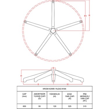 Chairlife Chairlife Krom Kaplamalı Metal Ofis Koltuğu Ayak Yıldız Tasarım Dayanıklı Kullanım İçin — 2. ürün görseli