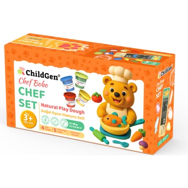 ChildGen ChildGen Doğal Oyun Hamuru Sevimli Patiler Chef Set 4 Renk 9 Parça Eğlenceli fiyatı ve görseli