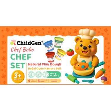 ChildGen ChildGen Doğal Oyun Hamuru Sevimli Patiler Chef Set 4 Renk 9 Parça Eğlenceli — 2. ürün görseli