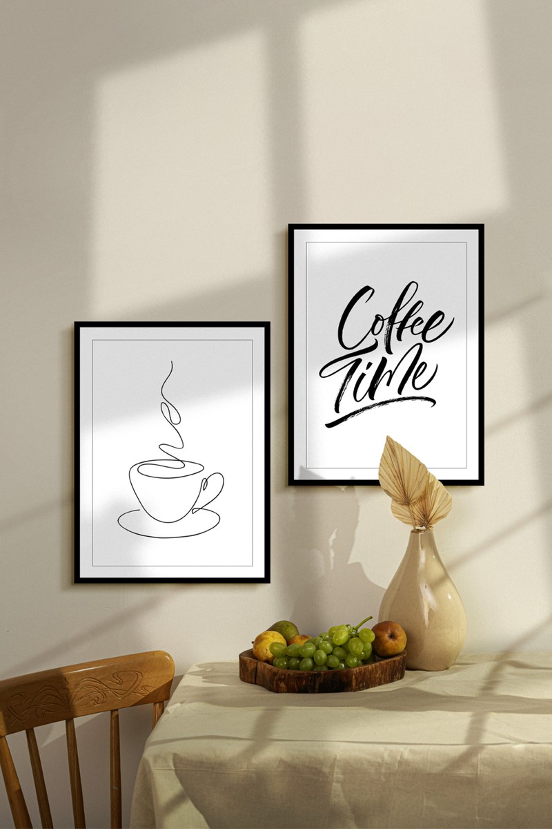 Özcanlar Çerçeve Coffee Time Çerçevesiz Çerçeve Görünümlü 2 Parça Mdf  Duvar Tablo Seti  Mutfak Temalı Tablo — 6. ürün görseli
