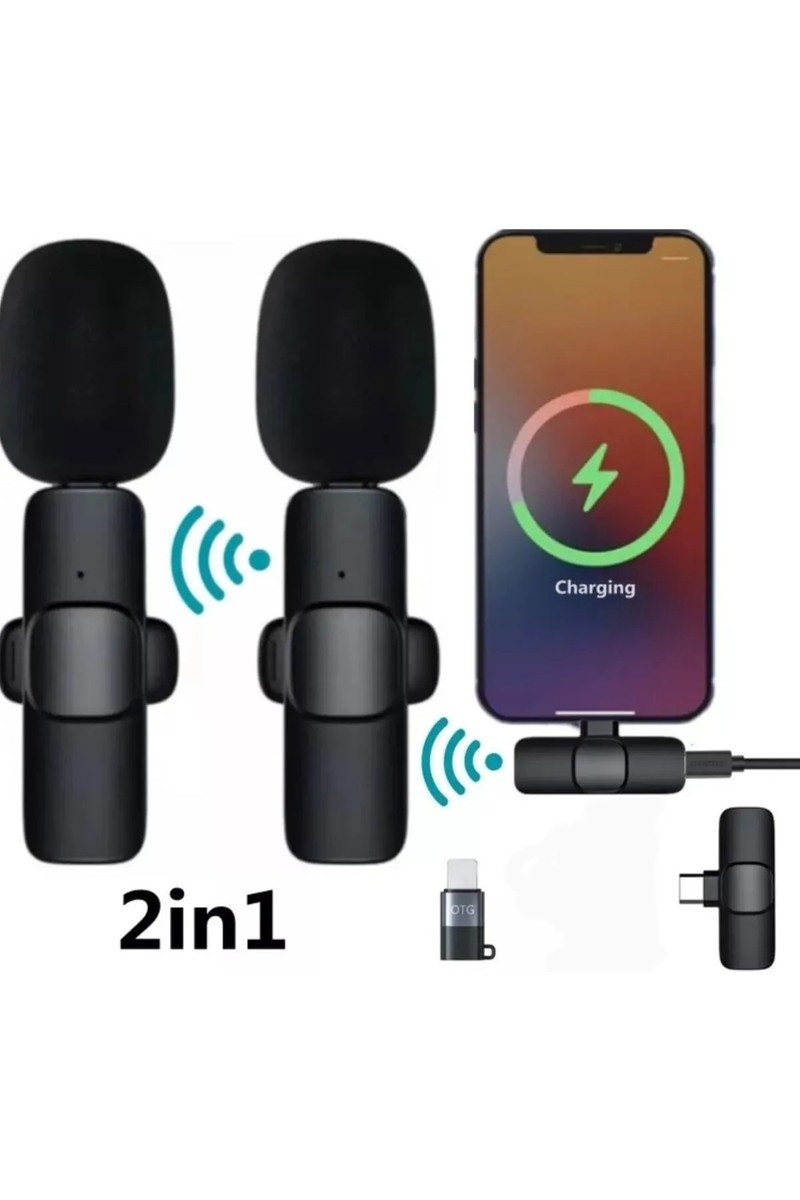 Comse K9 Iphone ve Type-C Uyumlu Kablosuz Yaka Mikrofonu Tak Çalıştır Çiftli Yaka Mikrofonu