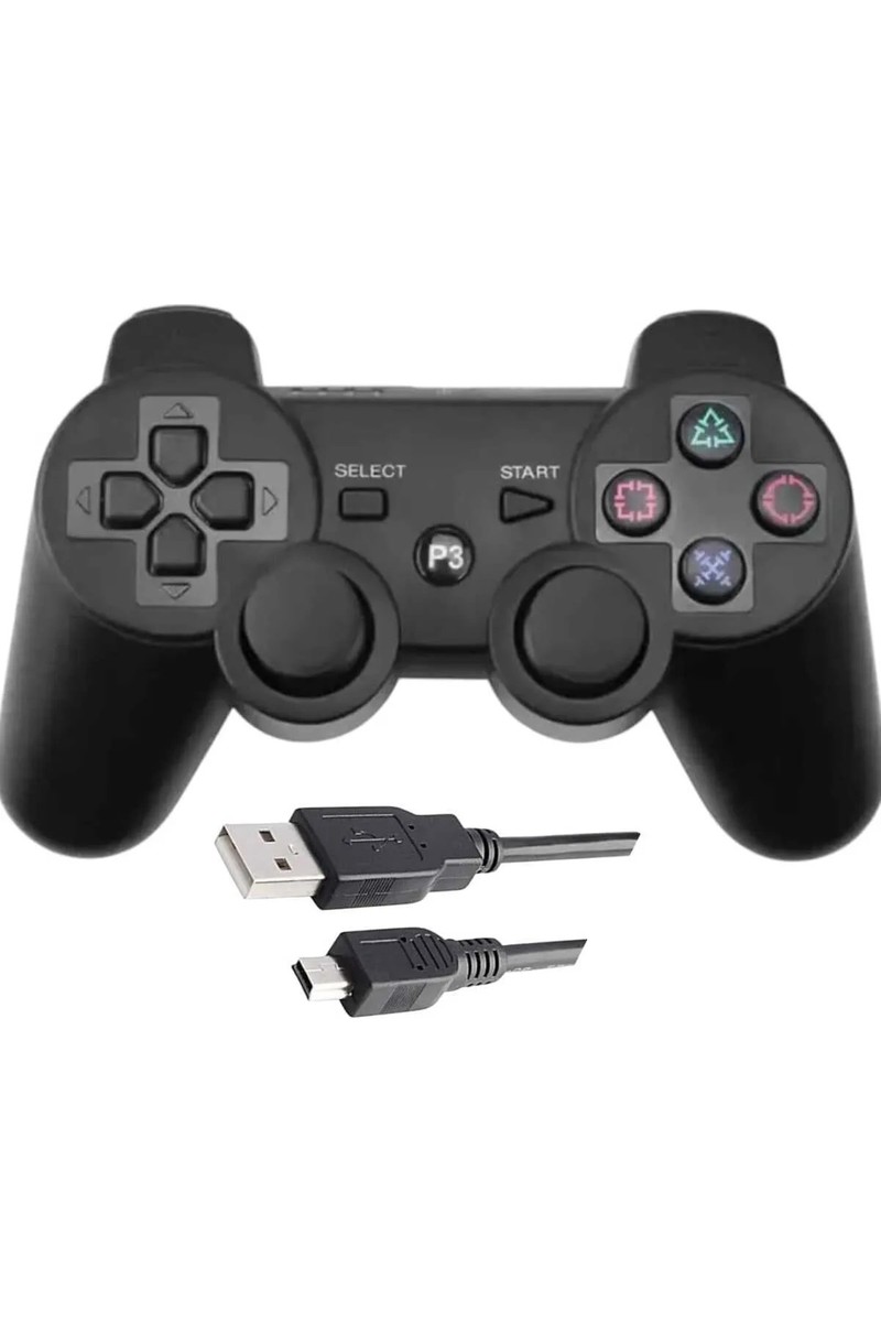 Comse PS3 Dualshock 3 Kablosuz Oyun Kolu Siyah Plastik Aksesuar Şarj Kablosu ile
