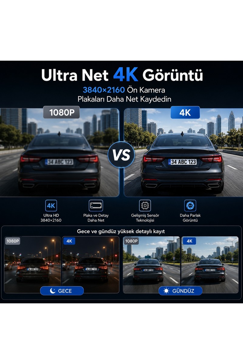 Conio Conio K12 Max 4K Araç Içi Kamera – Ön 4K + Arka Hd Kayıt, Wifi Destekli, Gece Görüşlü, 24 Saat Park Modlu Gizli Araç Kamerası — 3. ürün görseli