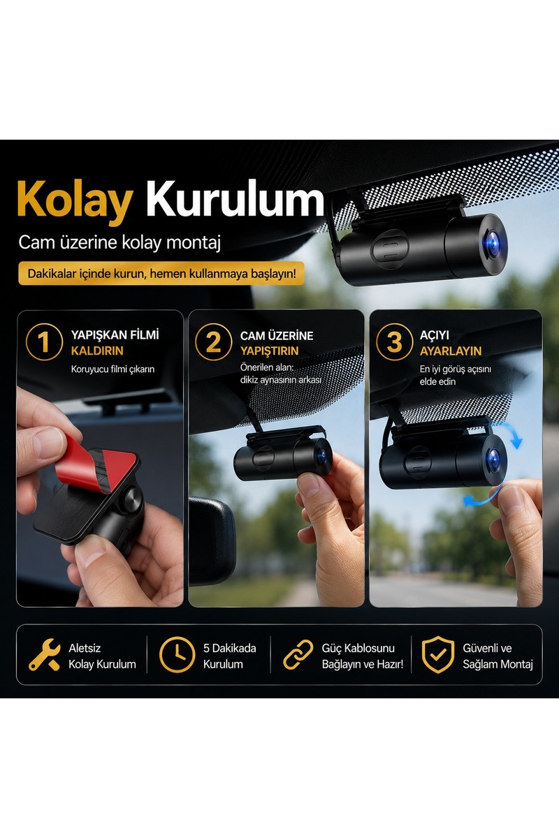 Conio Conio Pasens A2PRO 2k Ultra Hd Araç Kamerası | Wifi App Kontrol, 24H Park Koruması, 140° Geniş Açı, Gece Görüşü — 3. ürün görseli