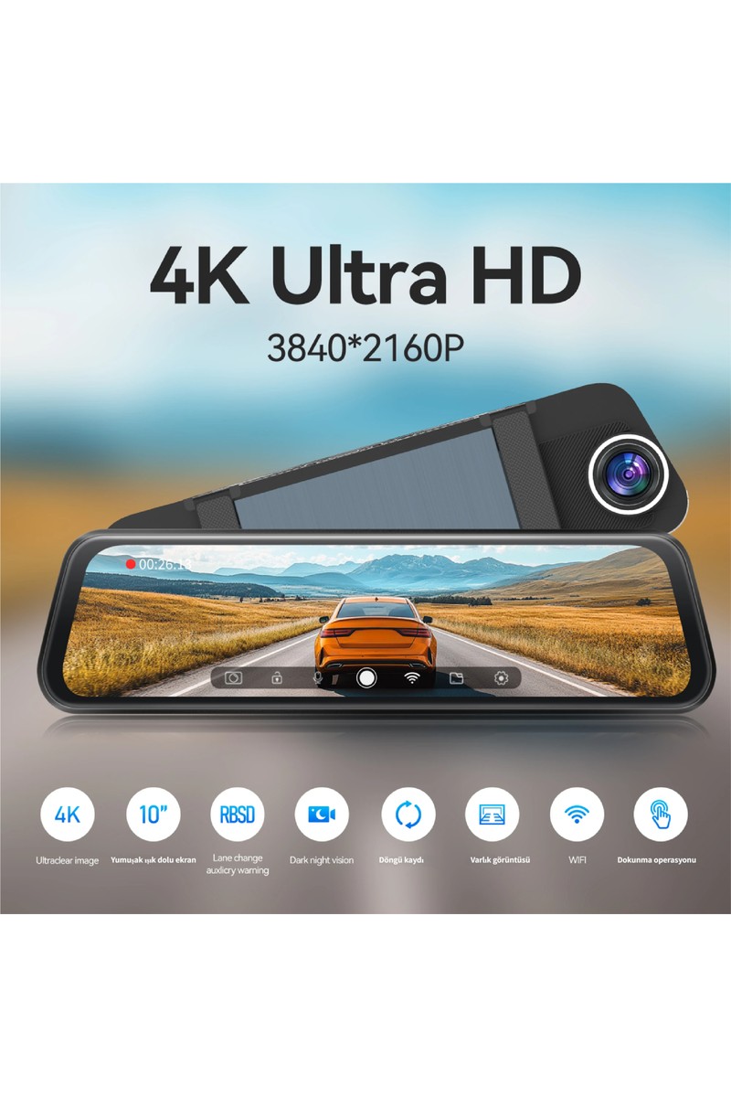 Conio Conio PASENS Araç Dikiz Aynası Dvr – 4K Ultra Hd Ön + 1080P Arka Kamera, 10" IPS Dokunmatik Ekran, Wifi & App Kontrolü, Süper Gece Görüş, Bsd — 2. ürün görseli