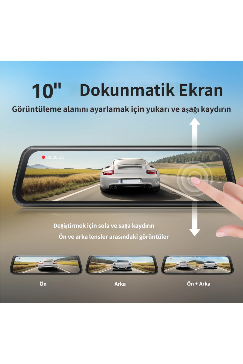 Conio Conio PASENS Araç Dikiz Aynası Dvr – 4K Ultra Hd Ön + 1080P Arka Kamera, 10" IPS Dokunmatik Ekran, Wifi & App Kontrolü, Süper Gece Görüş, Bsd — 3. ürün görseli