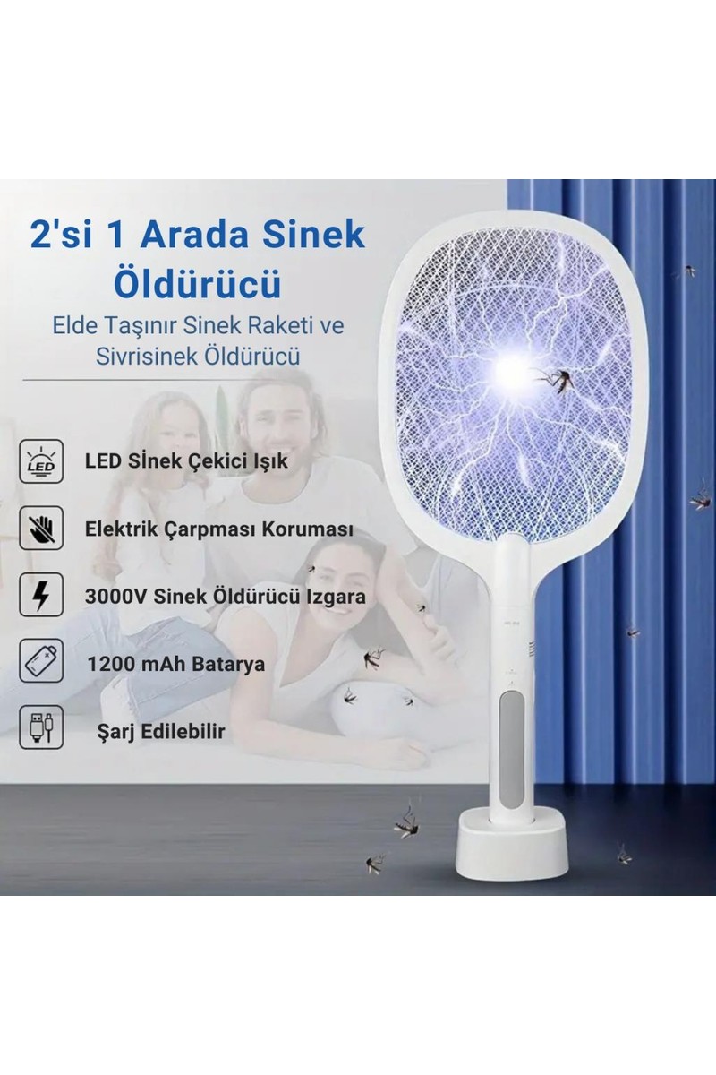 Coofbe Coofbe Şarjlı 12000MAH 300V 5 Katmanlı Uv Işıklı Elektrikli Sivrisinek Öldürücü Raket Sinek — 6. ürün görseli