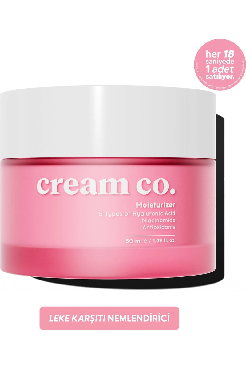 Cream Co. Su Bazlı Moisturizer Nemlendirici Yüz Kremi | Hyaluronik Asit | 50 ML | Tüm Cilt Tipleri