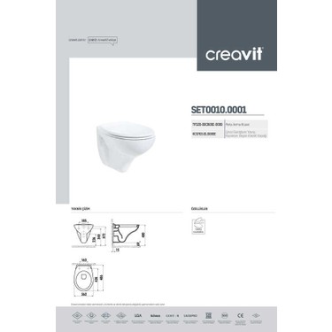 Creavit Creavit Perla Asma Klozet Çınar Duroplast Klozet Kapağı Beyaz - — 6. ürün görseli