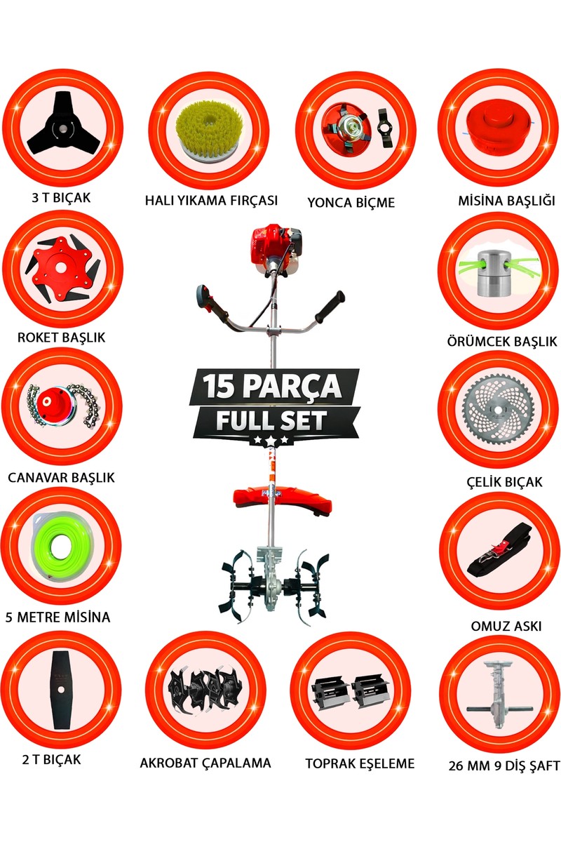Cros Cros Lombard İtaly Pro 860 Güçlü Performans Benzinli Yan Tipi Tırpan Ot Çim Çalı Biçme Makinası 15 Parça Full Set — 2. ürün görseli