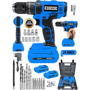 Daflong Daflong 21V Akülü Vidalama Çelik Mandrenli Şarjlı Matkap 2,9 Ah Li-on Akü Yüksek Tork ve Ergonomik fiyatı ve görseli