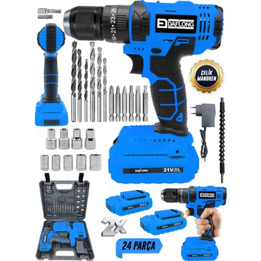 Daflong Daflong 21V Akülü Vidalama Çelik Mandrenli Şarjlı Matkap 2,9 Ah Li-on Akü Yüksek Tork ve Ergonomik — 2. ürün görseli