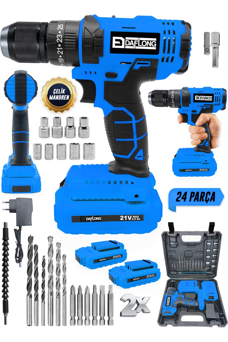 Daflong Daflong 21V Akülü Vidalama Çelik Mandrenli Şarjlı Matkap 2,9 Ah Li-on Akü Yüksek Tork ve Ergonomik — 3. ürün görseli