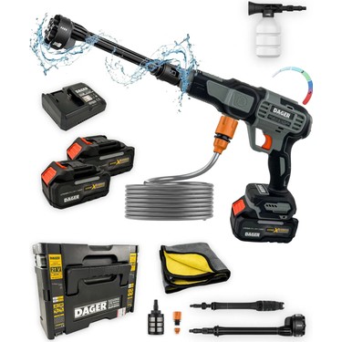 Dager Dager AQUA FORCE 21V Kömürsüz Şarjlı Yüksek Basınçlı Yıkama Makinesi Seti | Çift 4.0 Ah Akü + Köpük fiyatı ve görseli