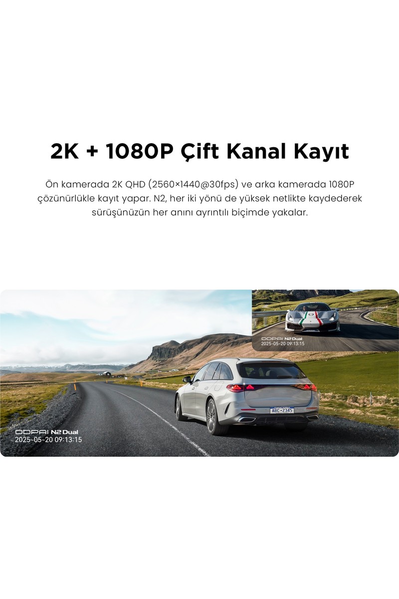 Ddpai Ddpai N2 Dual Araç içi kamera - 2K + 1080P Çift kanal kayıt - Yapay zeka destekli NightVIS 2.0 - 1.9'' IPS Ekran — 2. ürün görseli