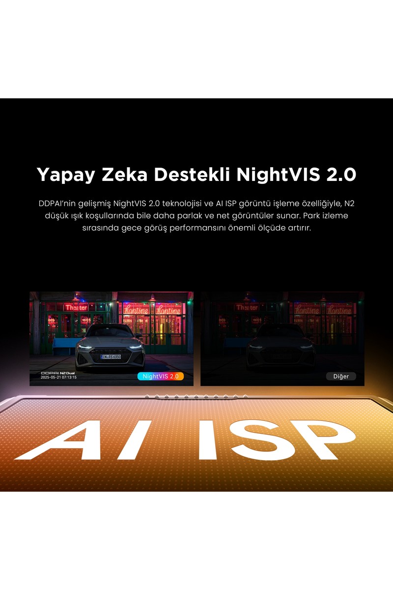 Ddpai Ddpai N2 Dual Araç içi kamera - 2K + 1080P Çift kanal kayıt - Yapay zeka destekli NightVIS 2.0 - 1.9'' IPS Ekran — 3. ürün görseli