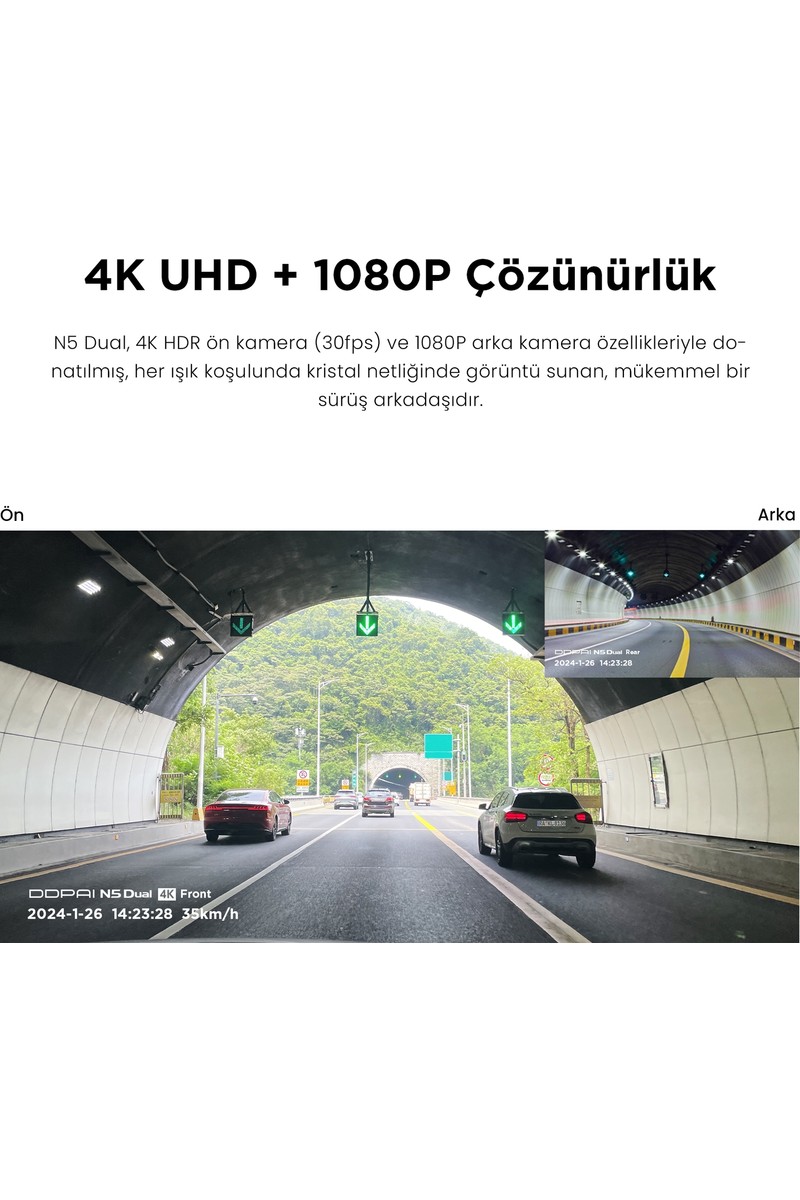 Ddpai Ddpai N5 Dual 4K Araç İçi Kamera Siyah Hareketli Görüş Açısı ve Gece Görüş Özellikli — 2. ürün görseli