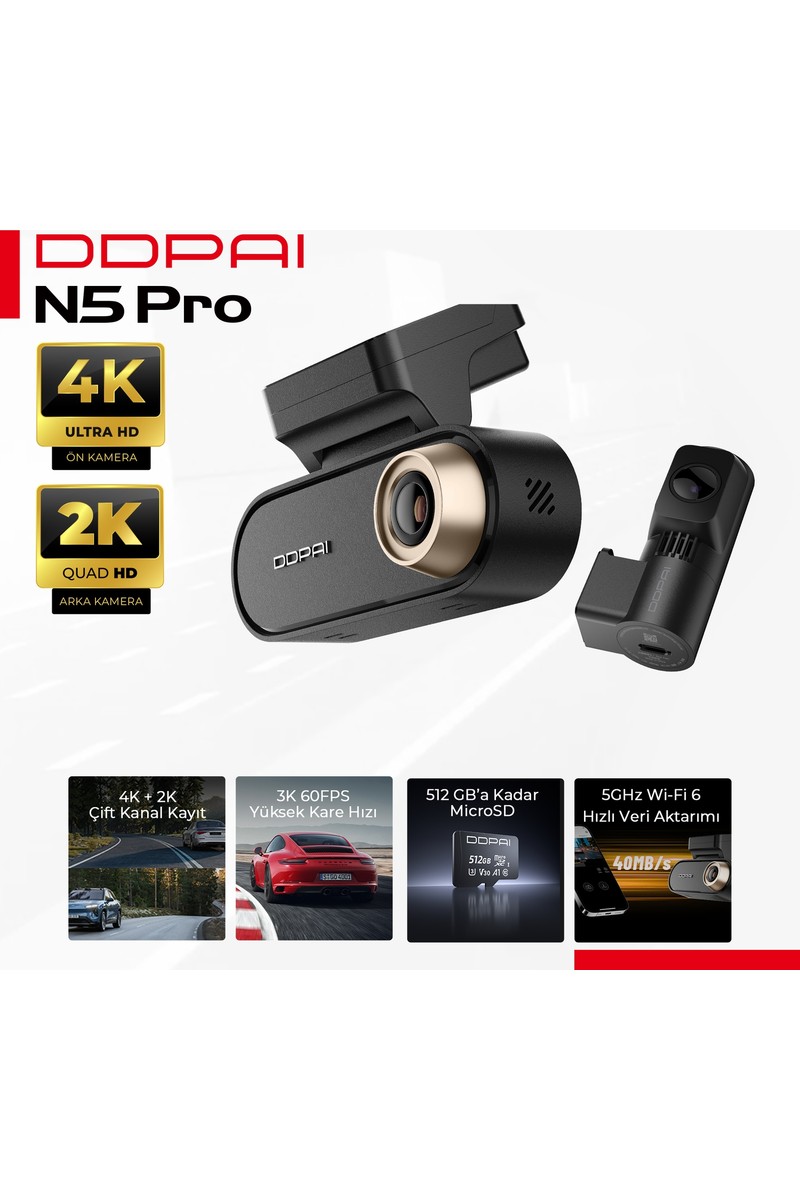 Ddpai N5 Pro Dual Araç Kamerası 4k+2k 4g Wifi 6 Gps Radar Park Gece Görüş Dashcam