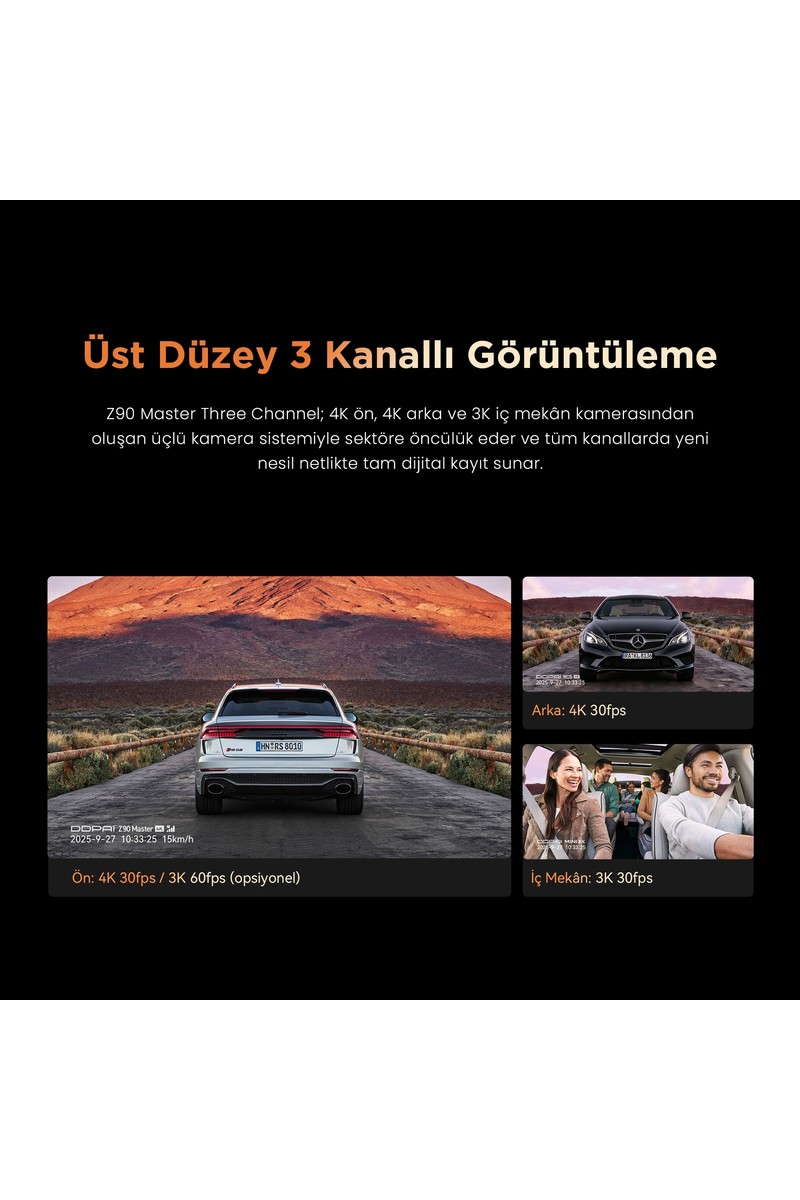 Ddpai Ddpai Z90 Master 3 Kameralı Araç İçi Kamera 4K UHD Görüntü Kalitesi ve 360° Görüş Açısı — 2. ürün görseli