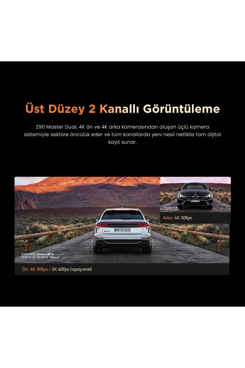 Ddpai Ddpai Z90 Master Dual Araç Kamerası - 4K Ultra HD Ön Arka Set - Sony Sensör Gece Görüşü - 64GB Dahili eMMC Hafıza - GPS — 2. ürün görseli