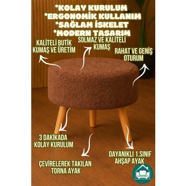 Dekor Mobilyacım Dekor Mobilyacım Yuvarlak Balkon Mutfak Salon Ayak Uzatma Pufu Gürgen Ayaklı Özel Tasarım — 2. ürün görseli