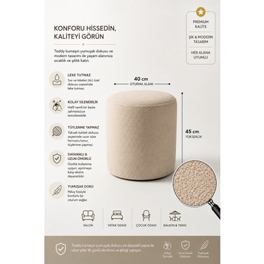 Eden Home Dekoratif Makyaj Masası Pufu 40X45 cm Teddy — 4. ürün görseli