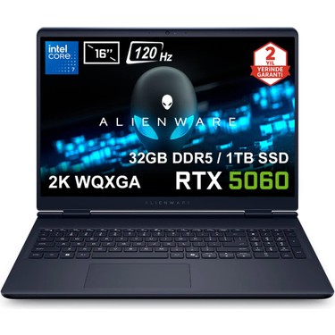 Dell Dell Alienware 16 Aurora Intel Core 7-240H 32GB DDR5 1TB SSD RTX 5060 8GB 16 inç 2K WQXGA 120Hz WVA Ubuntu Gaming Laptop (AC16250-C7321U56N) fiyatı ve görseli