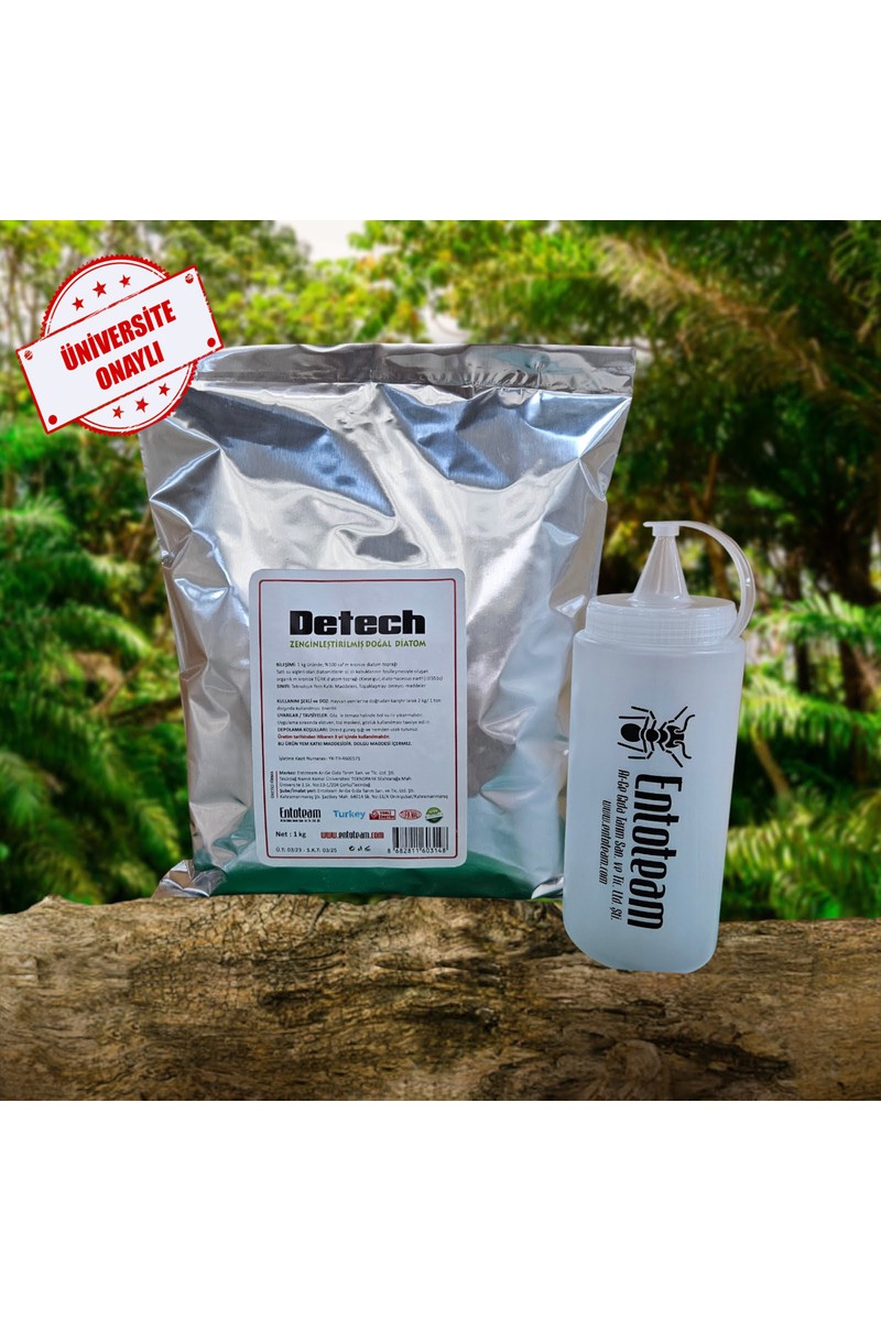 Detech - Doğal Diatom toprağı Tahta kurusu, Bit ve Parazit Tozu 1 kg + Püskürtücü / (Zehirsizdir)