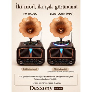 Dexxony Dexxony Elite 6010BTS Güneş Panelli Bluetooth Nostaljik Gramofon Radyo - Ev Hediyesi Dekoratif — 2. ürün görseli