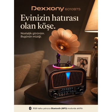 Dexxony Dexxony Elite 6010BTS Güneş Panelli Bluetooth Nostaljik Gramofon Radyo - Ev Hediyesi Dekoratif — 3. ürün görseli