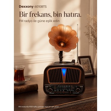 Dexxony Dexxony Elite 6010BTS Güneş Panelli Bluetooth Nostaljik Gramofon Radyo - Ev Hediyesi Dekoratif — 6. ürün görseli