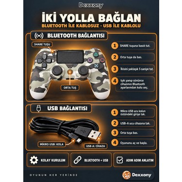 Dexxony Dexxony Premium Playstation 4 / Ps4 Oyun Kolu - Android Tv Uyumlu Kablosuz Bluetooth — 2. ürün görseli