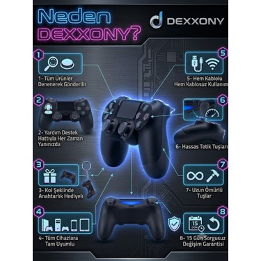Dexxony Dexxony Pro Gamer Ps4 Oyun Kolu Kablolu & Kablosuz Siyah Bluetoothlu Bilgisayar Uyumlu Kol Gamepad — 4. ürün görseli