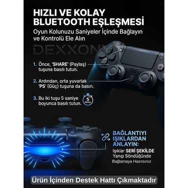Dexxony Dexxony Pro Gamer Ps4 Oyun Kolu Kablolu & Kablosuz Siyah Bluetoothlu Bilgisayar Uyumlu Kol Gamepad — 5. ürün görseli
